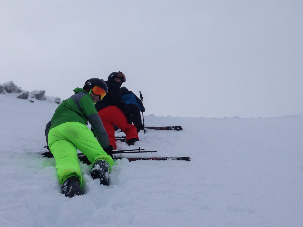 Searching out fresh tracks, skiers hiked up a ridge at Cerro Castor.