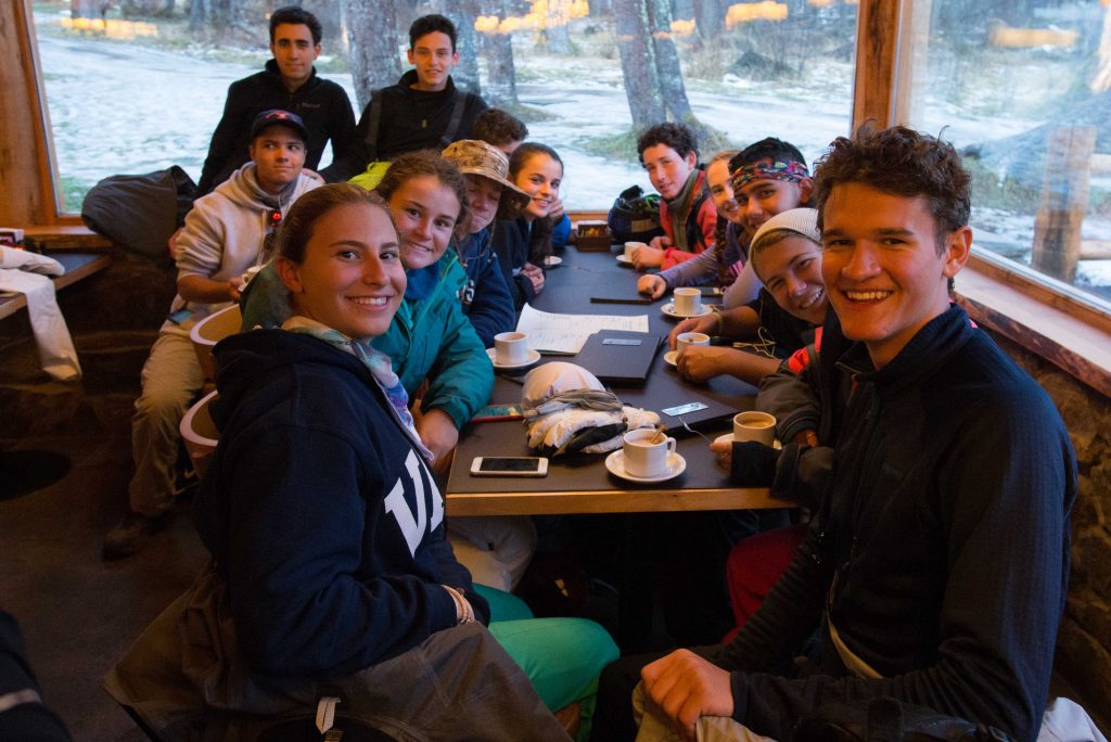 A solid day under our belts, the crew enjoys much deserved hot chocolate.
