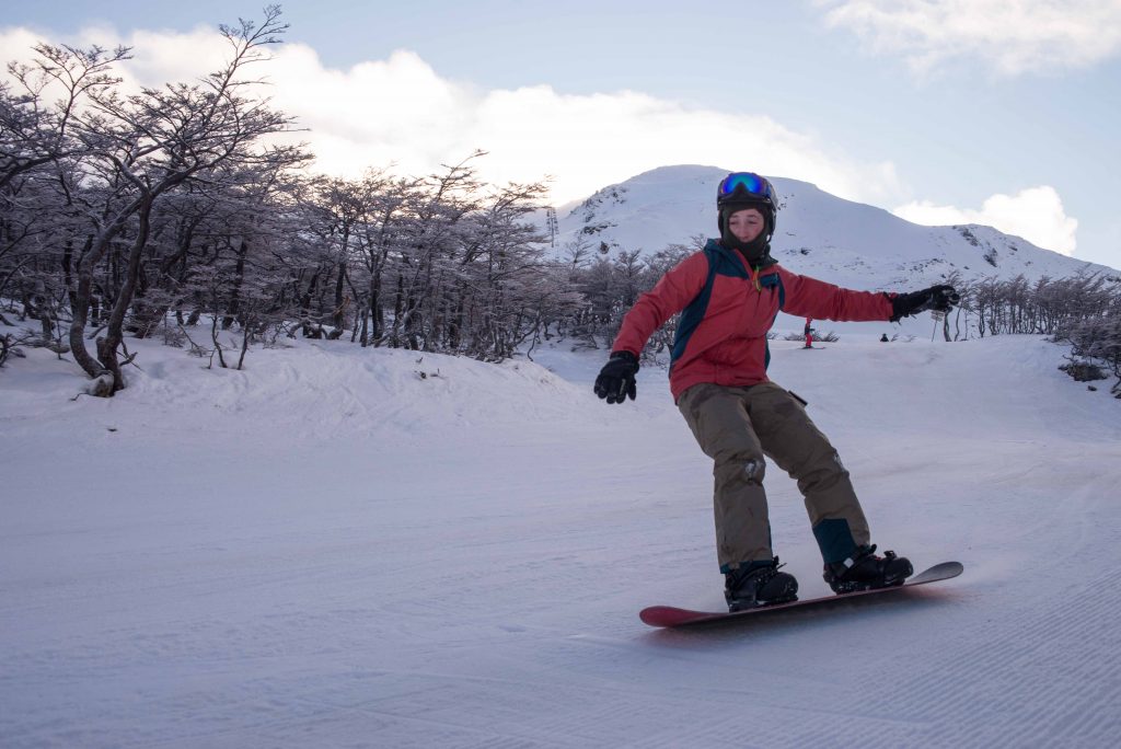 On the second day, many skiers joined the snowboarders. 